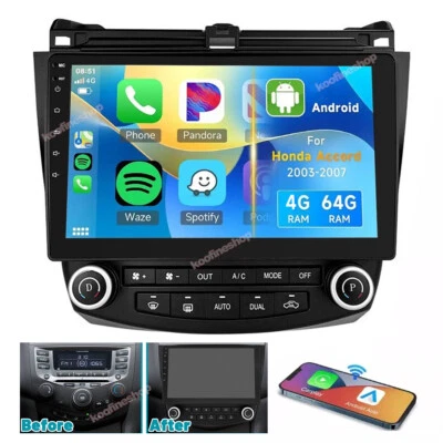64GB For Honda Accord 7 03-07 Android 13 Wifi Apple Carplay Car Stereo GPS Radio - Image 1 of 4