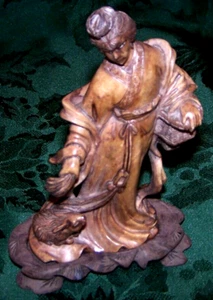 Lovely Antique Chinese Soapstone Figurine Of Lan Tsai Ho and Wooden Stand - Picture 1 of 5