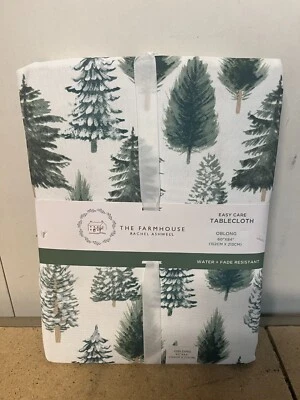 RACHEL ASHWELL Shabby Farmhouse Pine Trees Tablecloth 60x84 Oblong Holidays A12 - Image 1 of 2