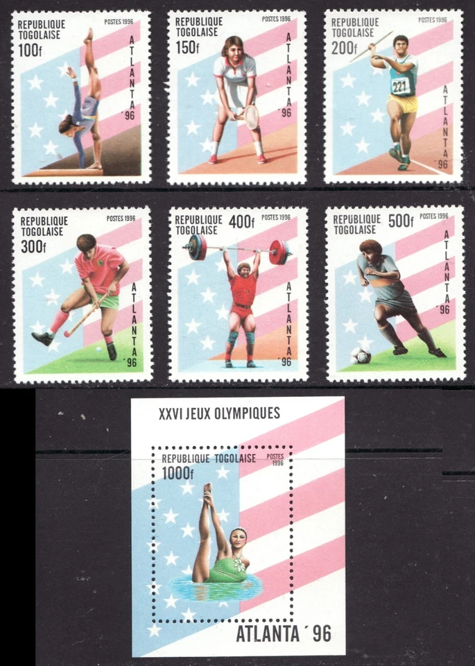 1996 Togo Sc# 1695-1701  s/s Atlanta Summer Olympic Games MNH Cv$12 - Image 1 of 1