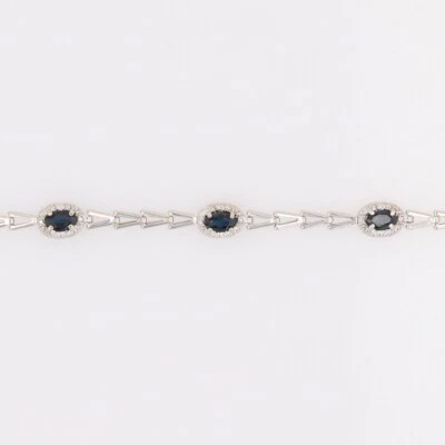 1.50ctw Oval Cut Sapphire Fancy Link Chain 7" Bracelet 14k White Gold 3.11 Grams - Image 1 of 4