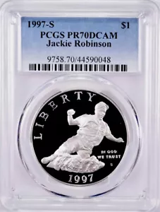 1997 JACKIE ROBINSON Silver $1 PCGS PR70💥FLAWLESS QUALITY💥 - Picture 1 of 4