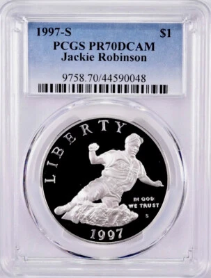 1997 JACKIE ROBINSON Silver $1 PCGS PR70💥FLAWLESS QUALITY💥 - Image 1 of 4