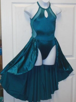 Halter Cuello Lírico Danza Disfraz Malla Yugo Lateral Satén Falda Esmeralda u Ónix Foto 1 de 4