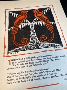 Vtg whimsical book print-2 willy birds in dillywink tree graphic symmetrical - Picture 1 of 11