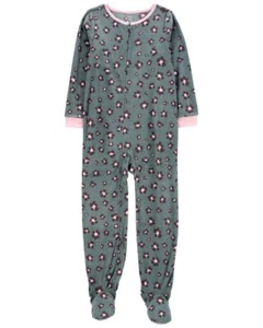 NWT Carters Girls Fleece Footed Sleeper Pajamas gray pink leopard cat flower 8 7 - Picture 1 of 1