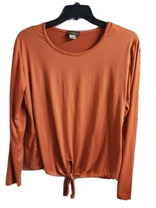 FORBIDDEN SOCIETY Women’s Long Sleeve T Shirt Top Size XL Rust Sueded #BL99 - Picture 1 of 2