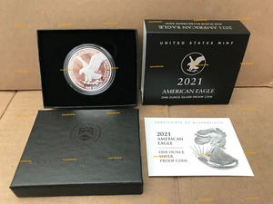 2021 W American Eagle One Ounce Silver Proof Coin 1 oz TYPE 2 w/ BOX & COA 21EAN - Picture 1 of 12
