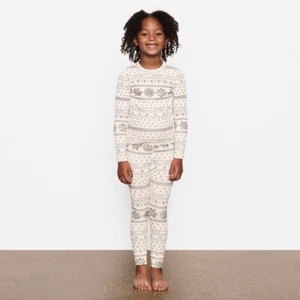 New Kids SKIMS Logo Pointelle Cream Fair Isle Pajama Set Size 5 - Picture 1 of 5
