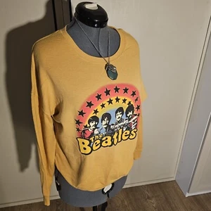 Super Soft The Beatles Women Sweater Medium Mustard Graphic Scoop Neck Pullover. - Picture 1 of 9