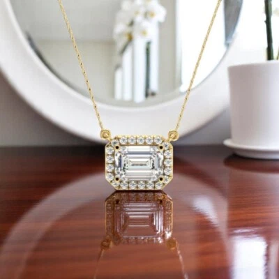 Halsketten 14k Gelbgold 2,20 Ct Diamant IGI Lab Grown Smaragd und Rund 18 Zoll - Bild 1 von 4