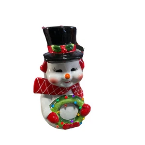 Mr Christmas Lighted LED Vintage Snowman 23” t Ceramic Snowman New Wreath LED - Imagen 1 de 9