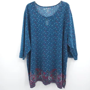 Camiseta túnica floral Ulla Popken talla 32/34 azul manga 3/4 100% algodón - Imagen 1 de 10