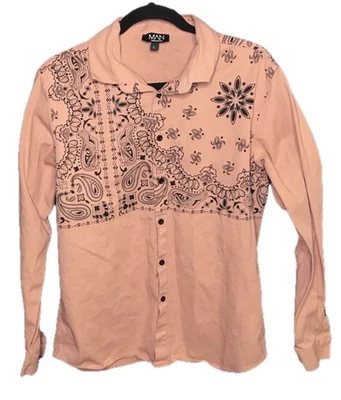 Рубашка на пуговицах Boohoo Man Salmon Pink Denim размер Large хипстерский вестерн софтбой - Изображение 1 из 4