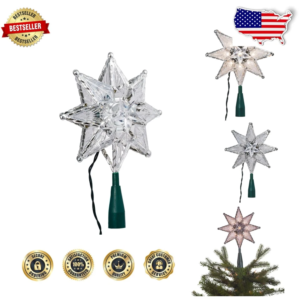 Kurt Adler 10 Light 8 Point Star Christmas Treetop 8 Inch Clear