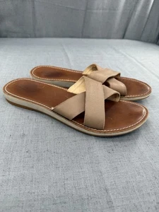 Sandalias de cuero Olukai Ke’a para mujer talla 11 sin cordones cruzadas planas beige crema - Imagen 1 de 8