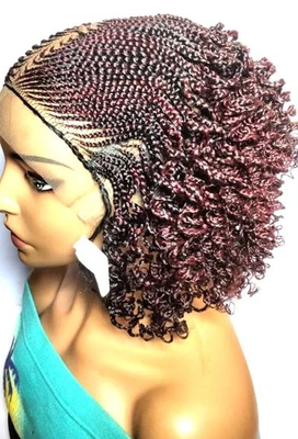 Cornrow and Micro Curly Twist Braids Auburn Braided Wig Full Lace with Baby Hair - Image 1 of 4
