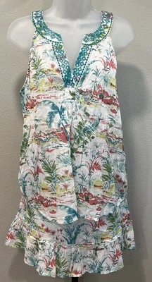 Sigrid Olson Tropical Lined Mini Skirt Set W/Matching Tank Cotton Top:L, Skirt:M - Image 1 of 4