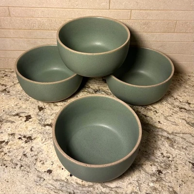 set of 4 Anthropologie cereal bowls, ground stonewear,two tone, teal and sand - Image 1 of 3