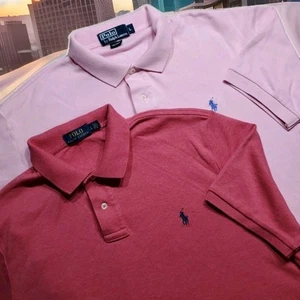 Polo Ralph Lauren Large Pair of Polo Shirts Light Pink And Coral Classic Fit Two - Picture 1 of 11