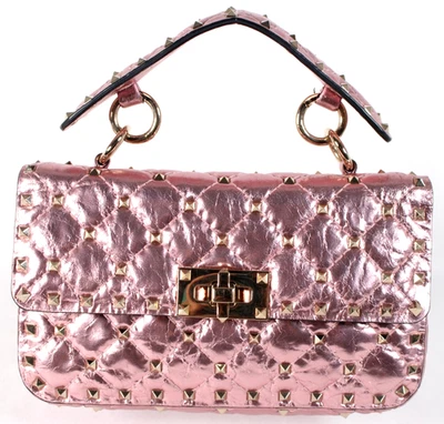 VALENTINO Metallic Pink Lambskin ROCKSTUD Studded Small Flap Bag NO STRAP - Image 1 of 4