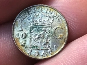 1942 1/10 Gulden NETHERLANDS EAST INDIES, 1 Silver Coin WWII Era - Picture 1 of 16