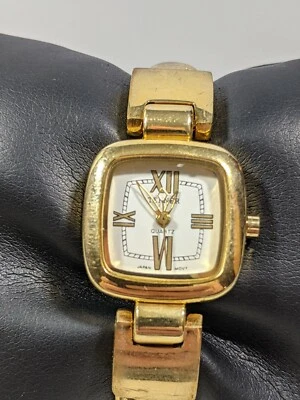 Bijoux Terner White Dial Gold Tone Textured Open Cuff Hinge Bracelet Band Watch - Image 1 of 4