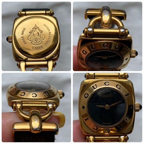 Orologio Gucci 6300L Donna Quarzo Quadrante Nero Tono Oro Cinturino Originale Funzionante