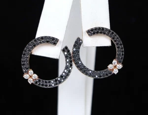 $5,850 Roberto Coin 18K Rose Gold Black Diamond Love In Verona Hoop Earrings - Picture 1 of 8