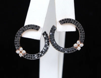 $5,850 Roberto Coin 18K Rose Gold Black Diamond Love In Verona Hoop Earrings - Image 1 of 4