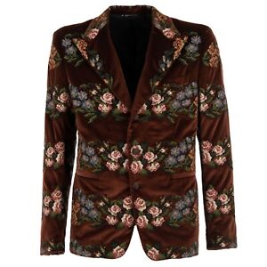 DOLCE & GABBANA Flower Embroidery Velvet Blazer Jacket Tuxedo 50 40 M L 12276