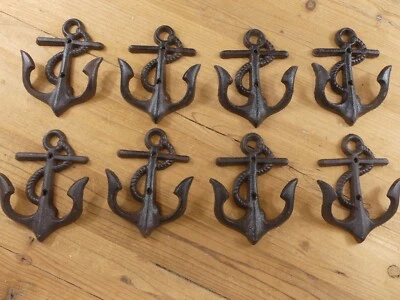MIDWEST CRAFT HOUSE 8 Cast Iron Anchor Coat Hooks Nautical Boat Coat Hat Beach Hook Rustic Brown