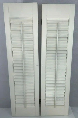 Vintage Painted White 29 Inches Indoor Wooden Shutters w/o Hardware Cover