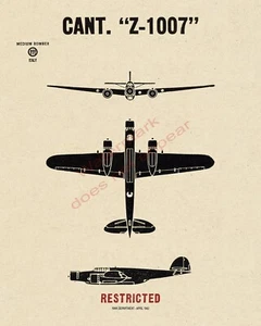WWII Italian Cant Z.1007 Alcione Medium Bomber Aircraft Recognition Poster V-1 - Picture 1 of 7