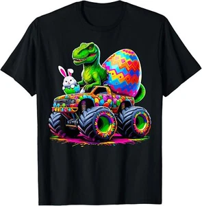 Easter Day Bunny Monster Truck Eggs Dinosaur Rabbit T-Shirt - Picture 1 of 5