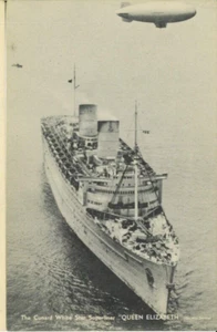 Vintage Postcard - Queen Elizabeth with dirigible above - Picture 1 of 3