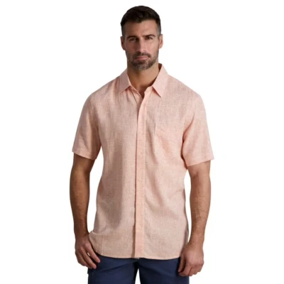 Chaps Men's Short Sleeve Linen Button Down Relaxed Fit Pink Shirt, Size Small - Image 1 of 4