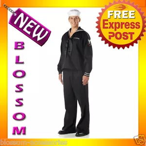 C616 Black Navy Sailor Mens Seaman Fancy Dress Halloween Adult Costume - Picture 1 of 1