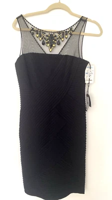 BLACK BEADED DRESS SIZE 10P ADRIANNA PAPELL PENCIL MIDI DRESS - Image 1 of 4
