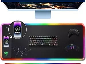 Wireless Charging RGB Gaming LED Mouse Pad Extra Large Desk Mat Smooth Surface - Picture 1 of 7