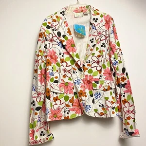 Tropico Pink Floral Cotton Long Sleeves Beads Jacket Size XL New - Picture 1 of 4