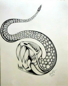 original Surreal Abstract Art ink illustration of a striking snake - Picture 1 of 3