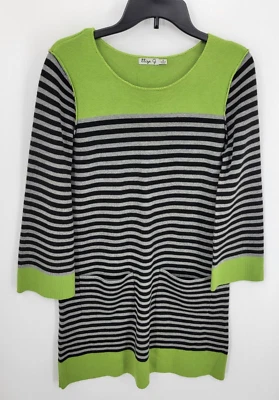 Vestido Suéter Eliza J Mujer Mediano Negro Gris Verde Rayas Bolsillos Túnica Foto 1 de 4