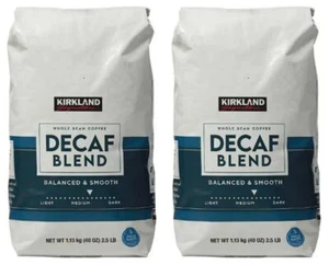 2 PACK Kirkland Signature DECAF BLEND WHOLE BEAN Coffee MEDIUM ROAST 2.5 Lb Bag - Picture 1 of 6