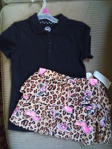 Girls Outfit Size XS (4-5) Black S/Sleeve Top and Animal Print Scooter NEW - Picture 1 of 4