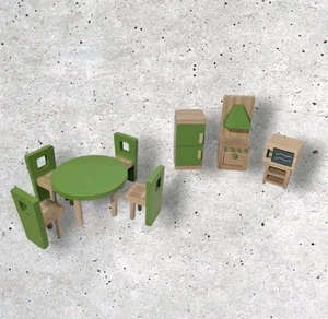 Le Toy Van Wooden Dollhouse Furniture Kitchen Dining Room Mini Green Set Of 9 - Picture 1 of 18