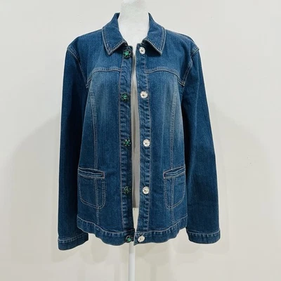 Vintage A.M.I. Chaqueta Jean Mujer XL Azul Denim Decorativa en Forma de Flor Foto 1 de 4