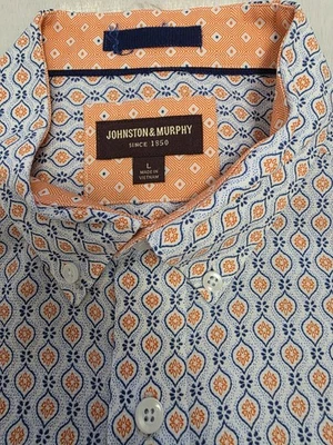 Camisa Johnson&Murphy Manga Larga Con Botones Talla L Puño Abatible Azul Estampado Geométrico Foto 1 de 4
