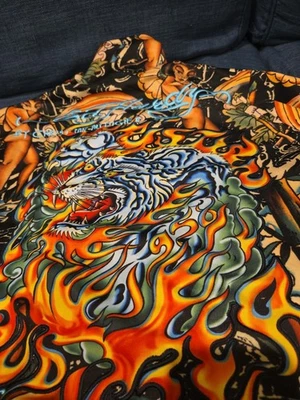 винтажный aop Ed Hardy трек куртка полный молнии sz small  - Изображение 1 из 4