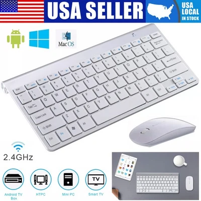 Mini Wireless Keyboard & Mouse Set 2.4G USB for PC Mac Apple Smart TV Computer - Image 1 of 4